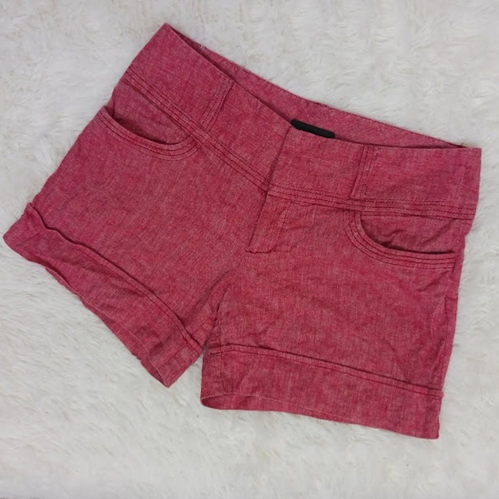 Forever 21 xxi Linen Blend Short Shorts Size 7 Red Pink Faux Pockets